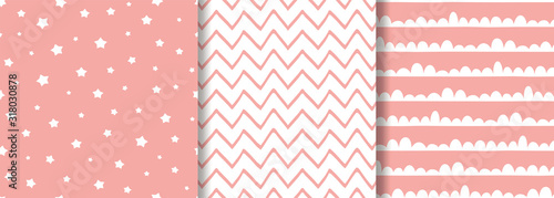 Pink seamless pattern set for baby girl design Cute sweet background collection Wallpaper textile fabric