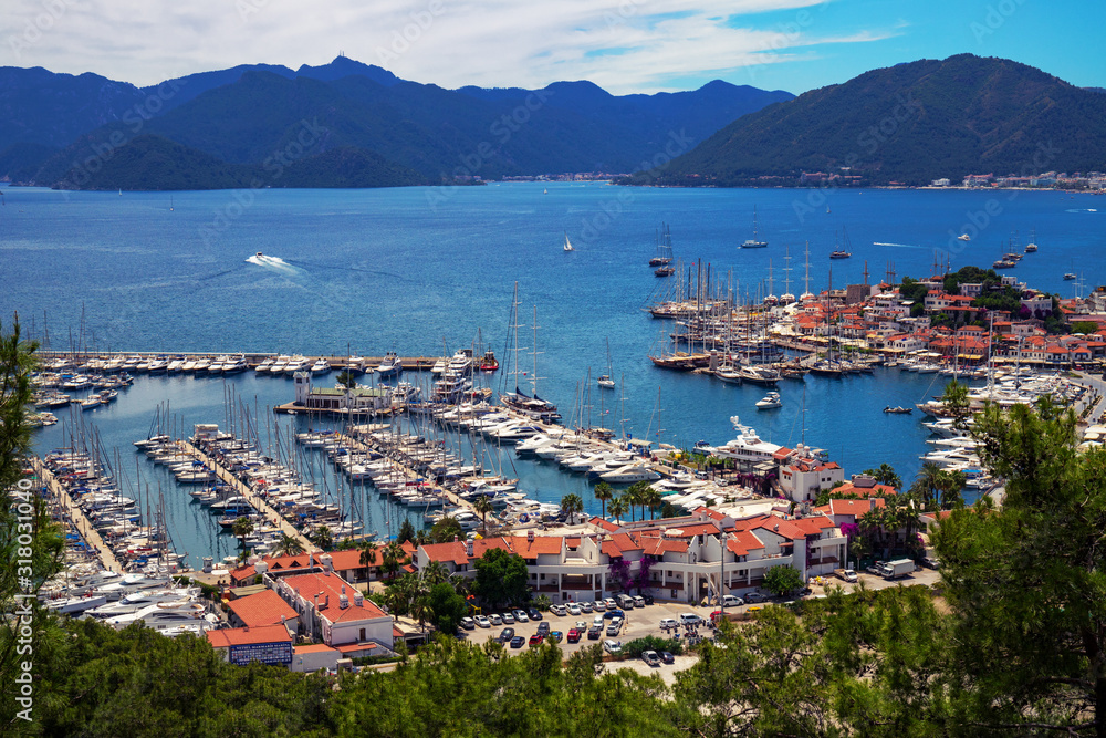 View from above of the Marmaris marina, Mugla, Turkey