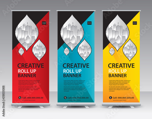 Roll up banner stand template Creative design, Modern Exhibition Advertising vector eps10 photo