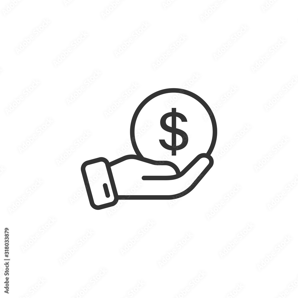 Remuneration icon in flat style. Money in hand vector illustration on white isolated background. Coin payroll business concept. Remuneration icon in flat style. Money in hand vector illustration on white isolated background. Coin payroll business concept.