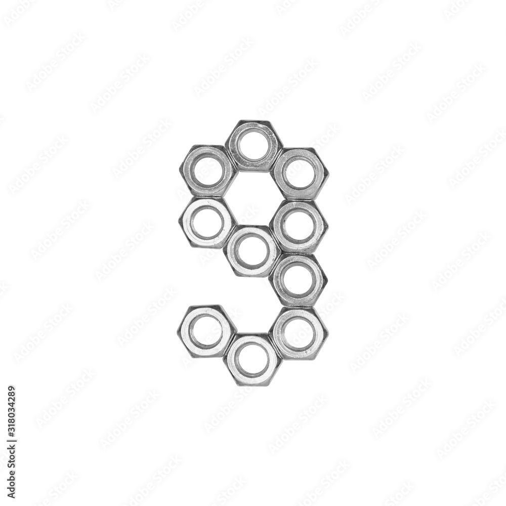 set of nuts one numbers 9 a isolated set of nuts one numbers 9 a isolated