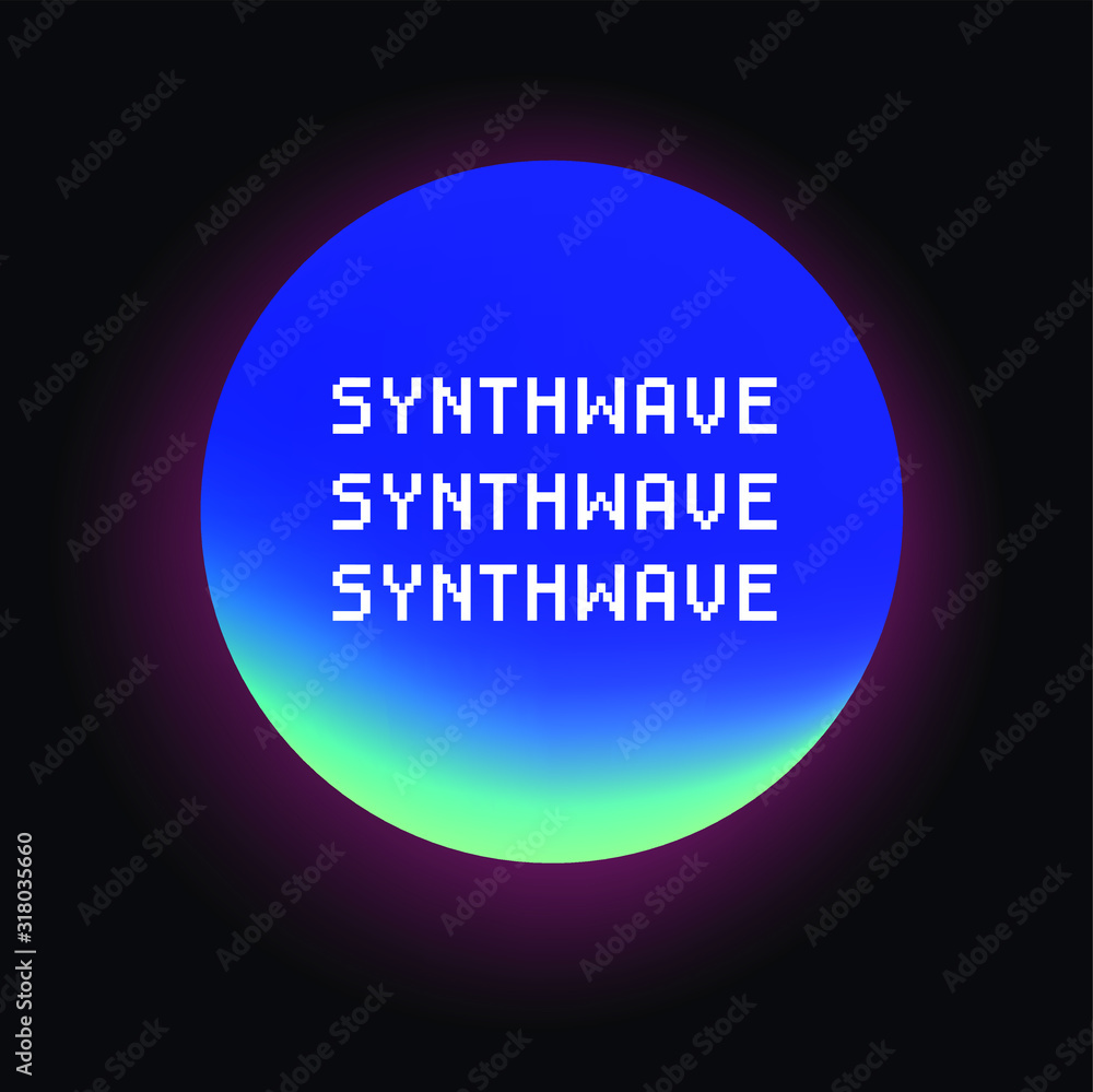 Glowing neon sphere on dark background. Retrowave and synthwave style illustration. Glowing neon sphere on dark background. Retrowave and synthwave style illustration.