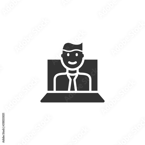 People with laptop computer icon in flat style. Pc user vector illustration on white isolated background. Office manager business concept.