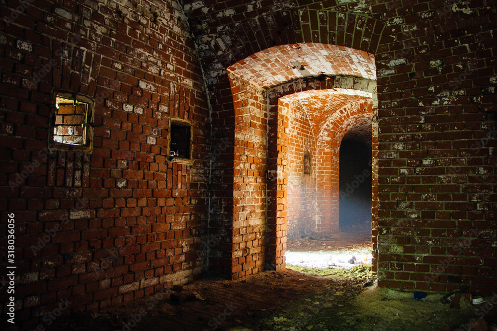 Light at the end of tunnel. Passage in abandoned German fortification