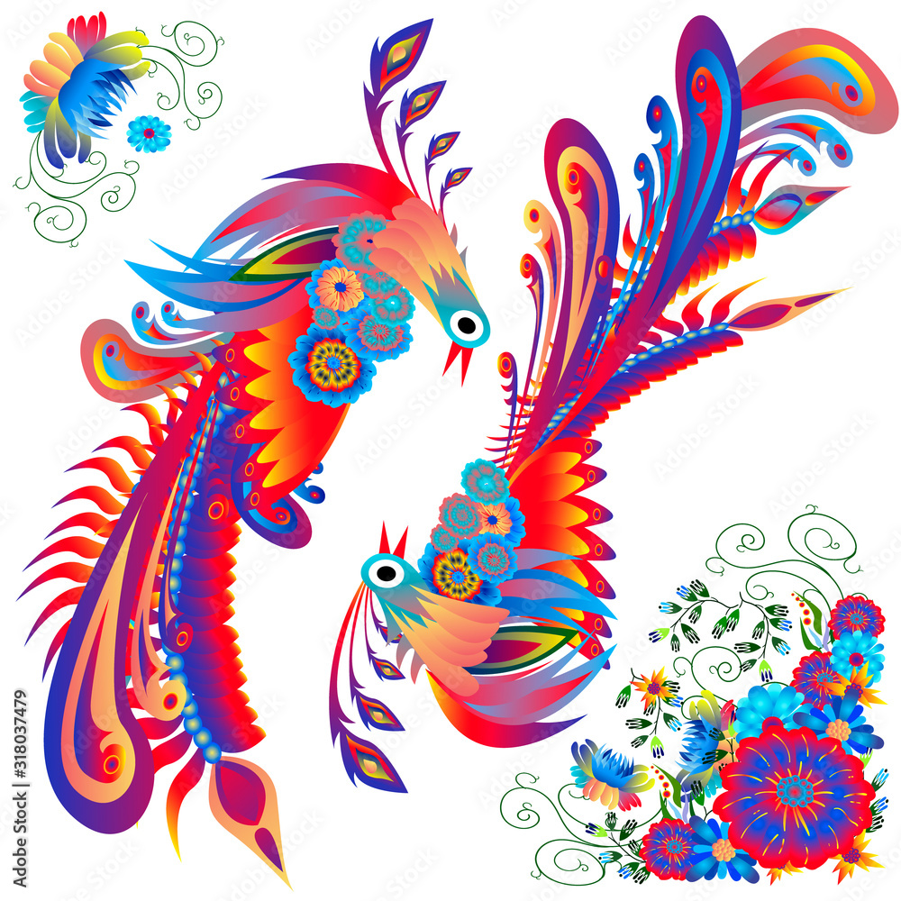 Obraz premium Floral ukrainian vector image. Flower in the style of Petrykivka painting. Isolated element for design..
