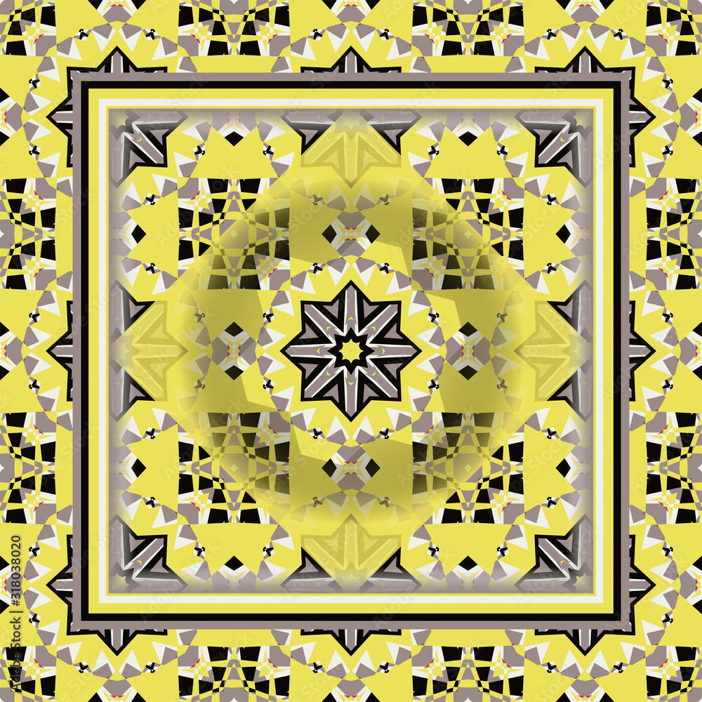 Creative color abstract geometric pattern in yellow and black, vector seamless, can be used for printing onto fabric, interior, design, textile, carpet, pillow. Creative color abstract geometric pattern in yellow and black, vector seamless, can be used for printing onto fabric, interior, design, textile, carpet, pillow.