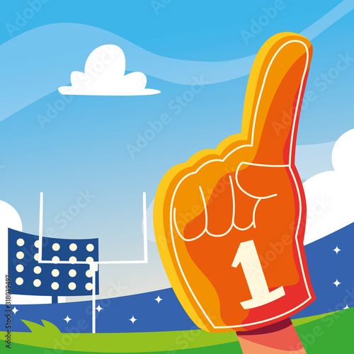 hand glove with number 1 fan, yellow foam finger