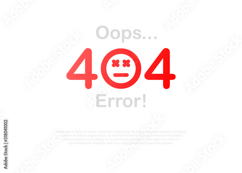 Page with a 404 error in the popular linear style. Template reports that the page is not found