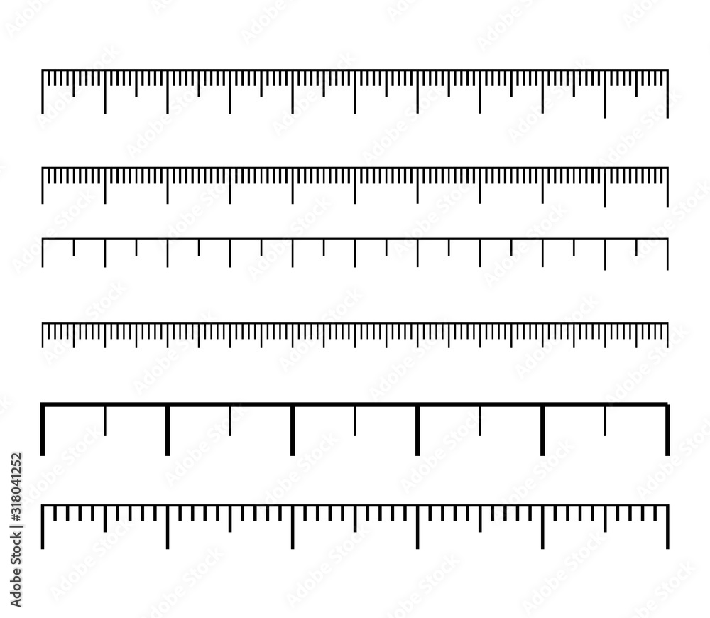 Size indicators set isolated on background. Different unit distances. Horizontal measure scale distances. Concept graphic element. Rulers Size indicators set isolated on background. Different unit distances. Horizontal measure scale distances. Concept graphic element. Rulers