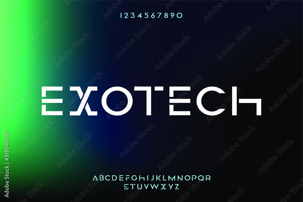 Exotech, an abstract technology science alphabet font. digital space typography vector illustration design