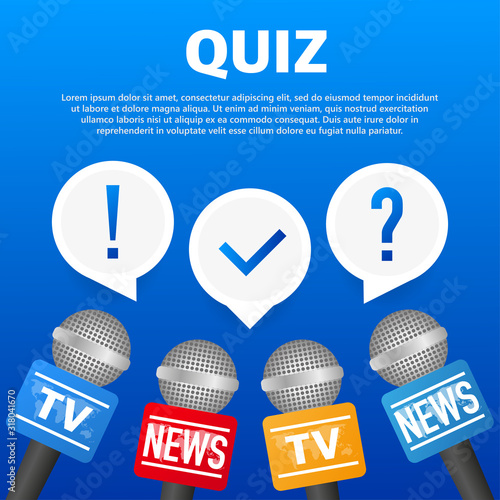Quiz logo with speech bubble symbols, concept of questionnaire show sing, quiz button.