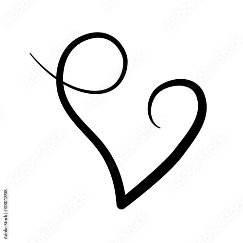 Hand drawn heart line sign for greeting card. Handwritten love Vector logo design. V letter calligraphy. Lettering icon for Valentine day. Romantic invitation isolated on white background