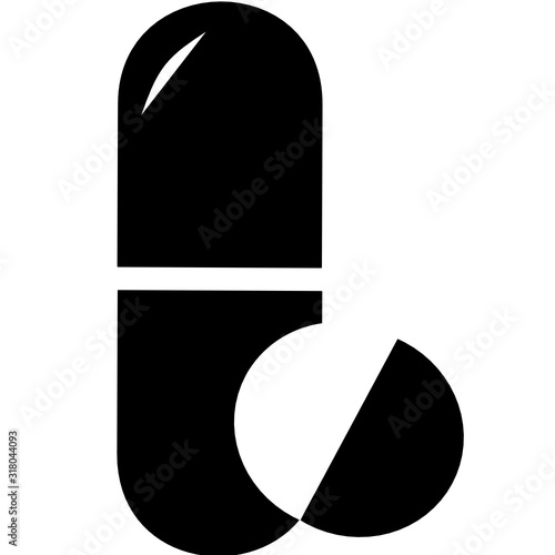 Medical black pills icon isolated on the white background. Medicine, pharmacy, hospital  of drug. Medication, pharmaceutics concept. Vector illustration. Drugs flat icon: pill, capsule.
