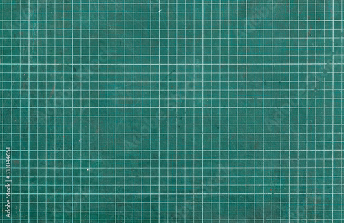 Used green cutting mat with printed grid line. Mat with non-slip and non reflective thick surface. Blade-resistant mat for crafting materials without damaging surfaces. Mat for precise jobs.