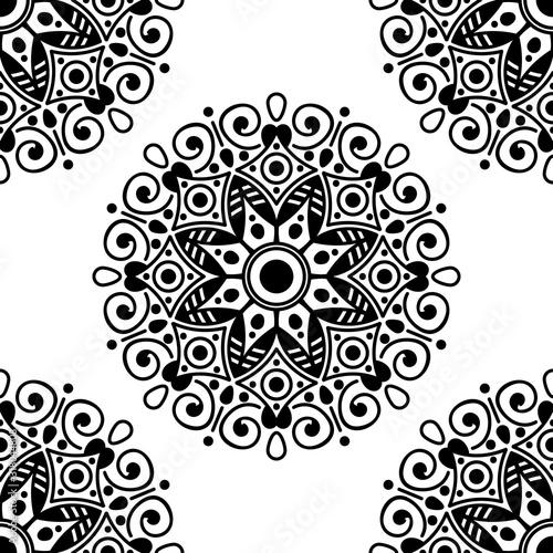 Mandala seamless pattern black and white. Islam, Arabic, Pakistan, Moroccan, Turkish, Indian, Spain motifs. Vector illustration EPS 10