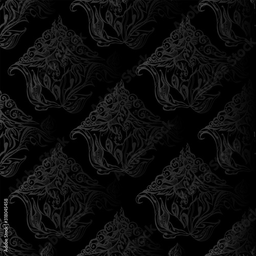 Gothic seamless pattern on a black background. Manually drawn plant elements. Vector 10 EPS.