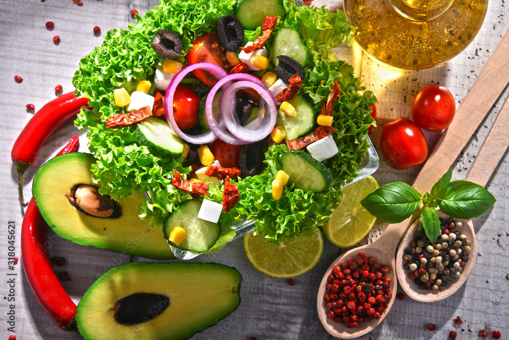 Composition with vegetable salad bowl Composition with vegetable salad bowl