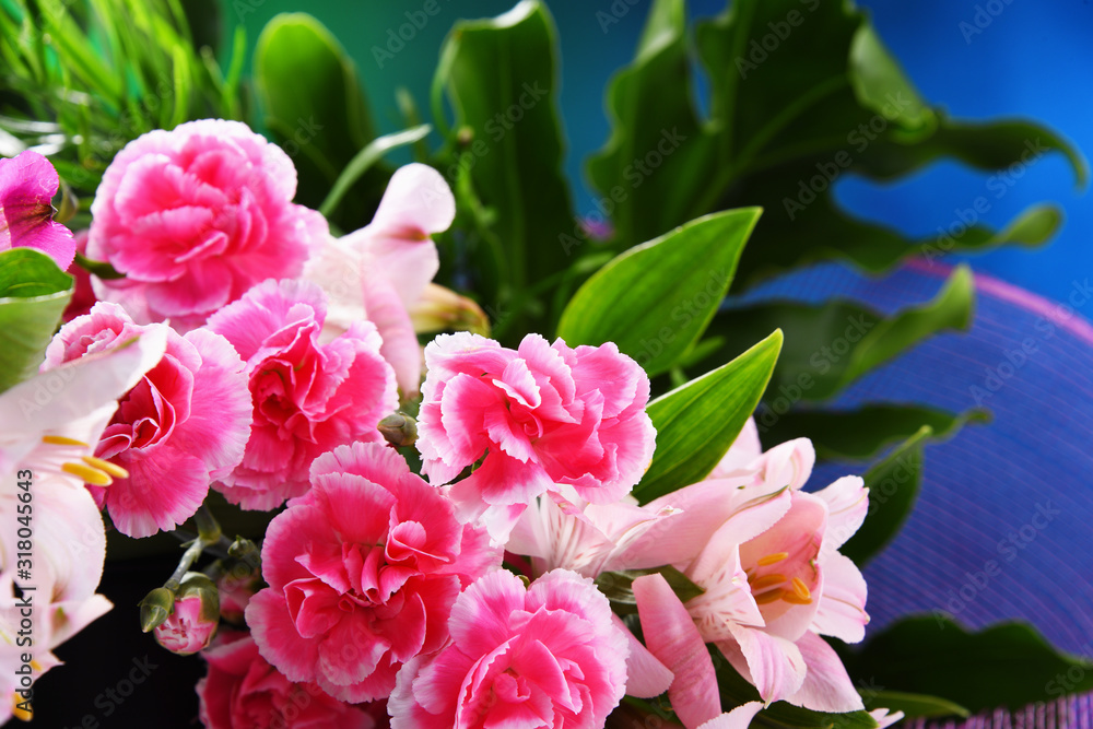 Composition with bouquet of freshly cut flowers Composition with bouquet of freshly cut flowers