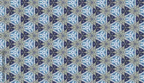 Seamless Pattern (Triangle shapes, White Star Light on Blue Textile, Wooden, Turkish Tiles Pattern) © stocktr