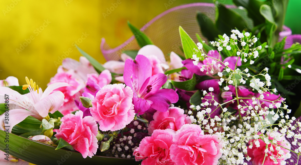 Composition with bouquet of freshly cut flowers Composition with bouquet of freshly cut flowers