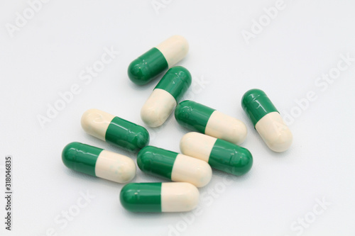 Pills on white background