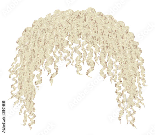 trendy curly disheveled african blond hair  .  realistic  3d . fashion beauty style . unisex women  men.afro