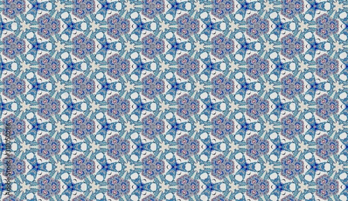 Seamless Pattern (Triangle shapes, White Star Light on Blue Textile, Wooden, Turkish Tiles Pattern)
