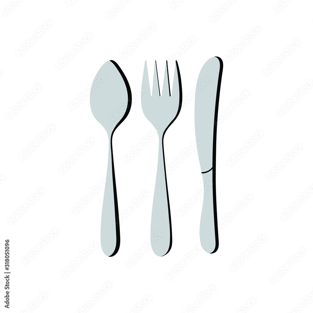 Vector three-dimensional Cutlery, spoon, fork and knife isolated on a white background Vector three-dimensional Cutlery, spoon, fork and knife isolated on a white background