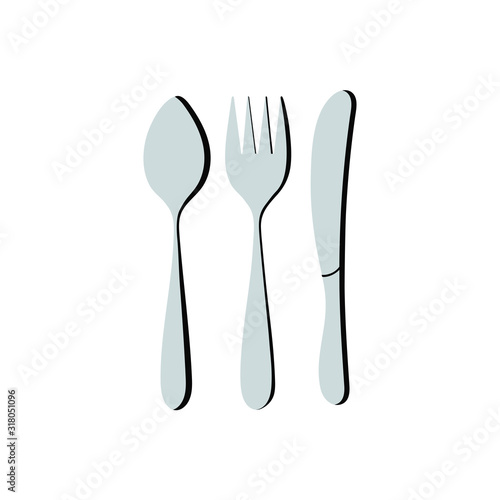 Vector three-dimensional Cutlery, spoon, fork and knife isolated on a white background