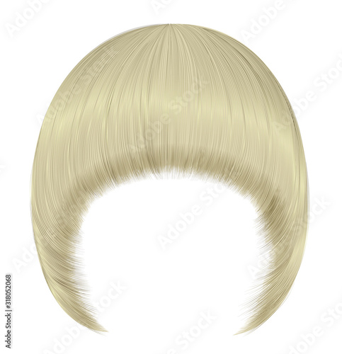 trendy  woman  hairs Pageboy with fringe  . light  blond  colors .  medium length . beauty style . realistic  3d .