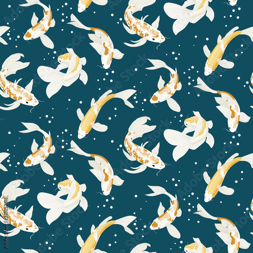 Golden Koi Fish Seamless Vector Pisces Zodiac Pattern
