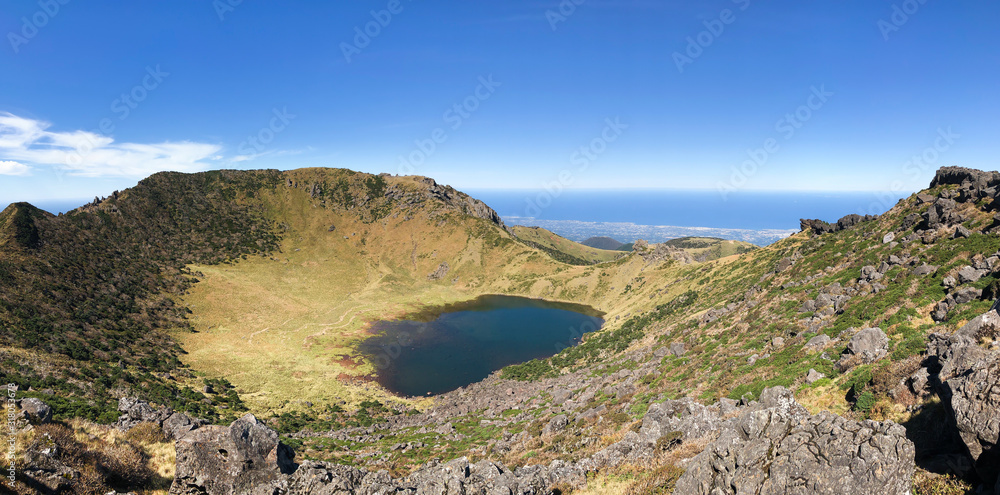 View to the crater of Hallasan volcano. Jeju island, South Korea