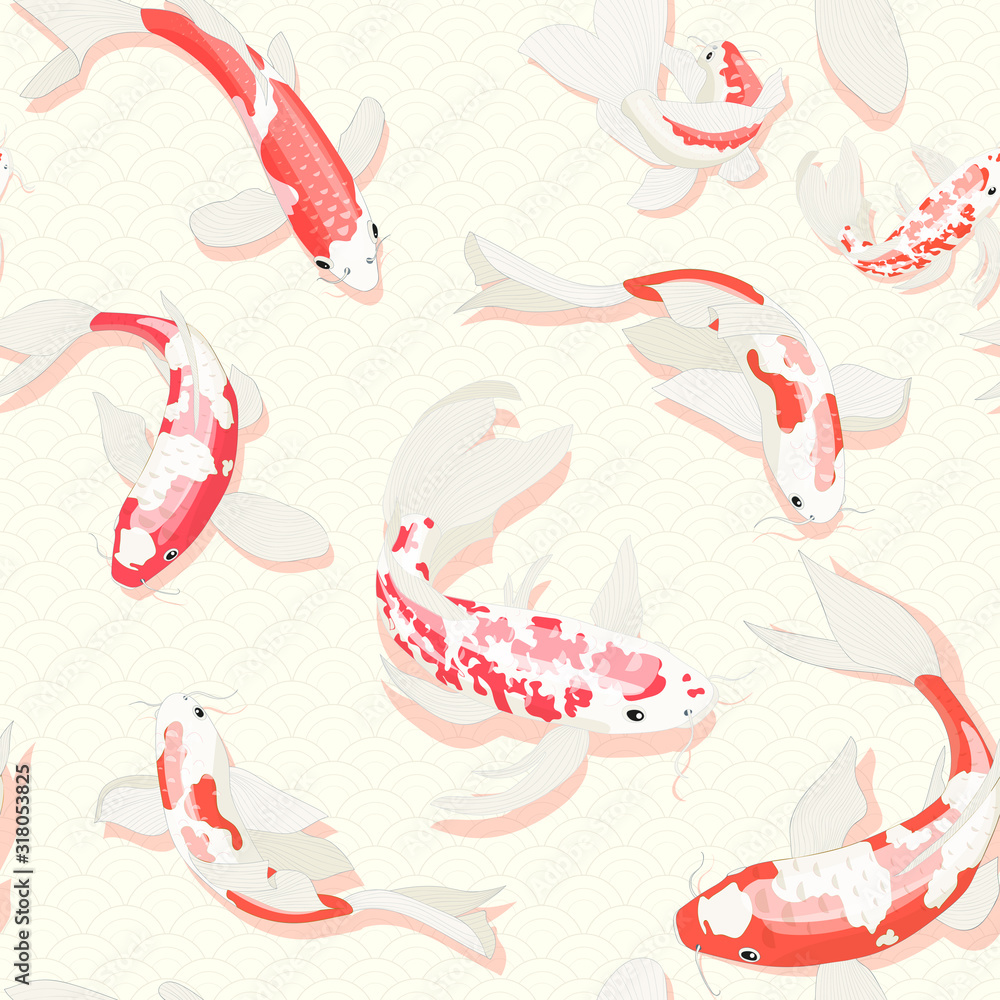Fototapeta premium Seamless Red Carp Fish Vector Background