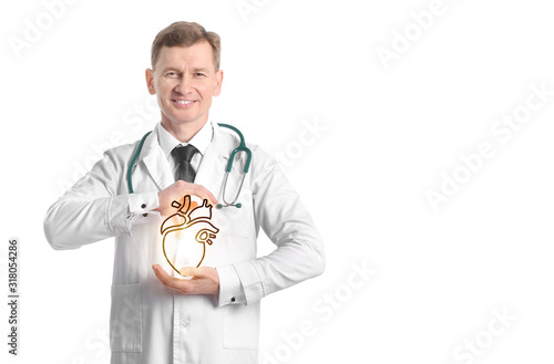 Male cardiologist holding d...
