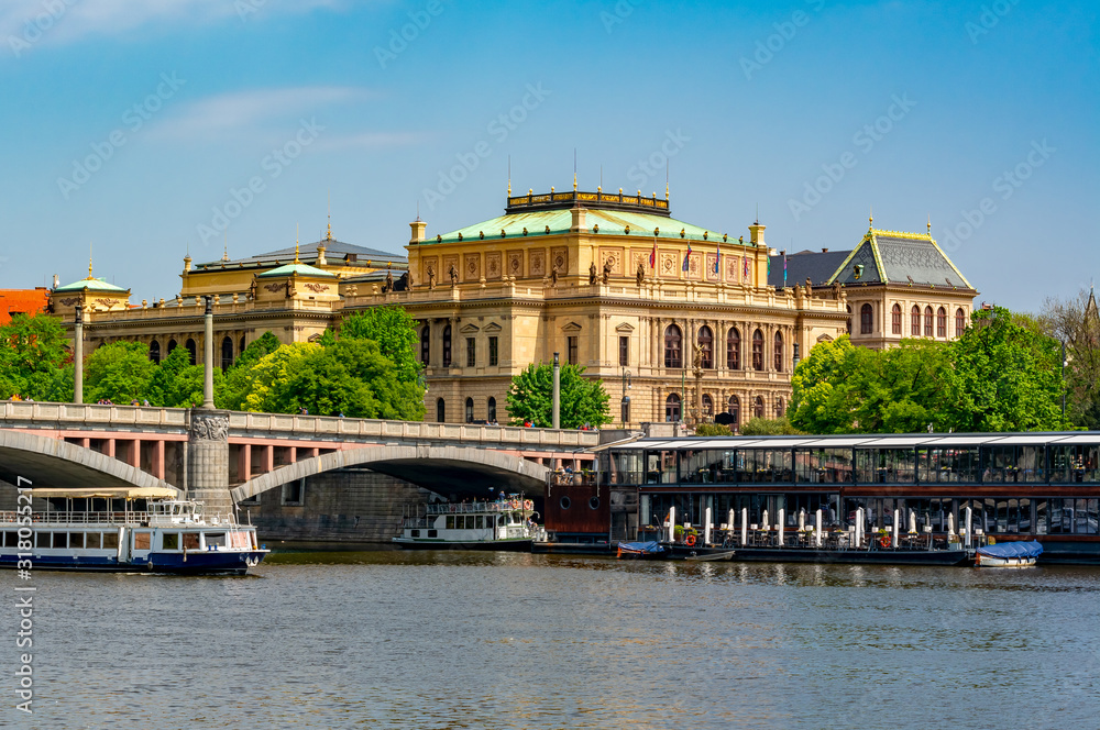 Philharmonia building and Vltava river, Prague, Czech Republic