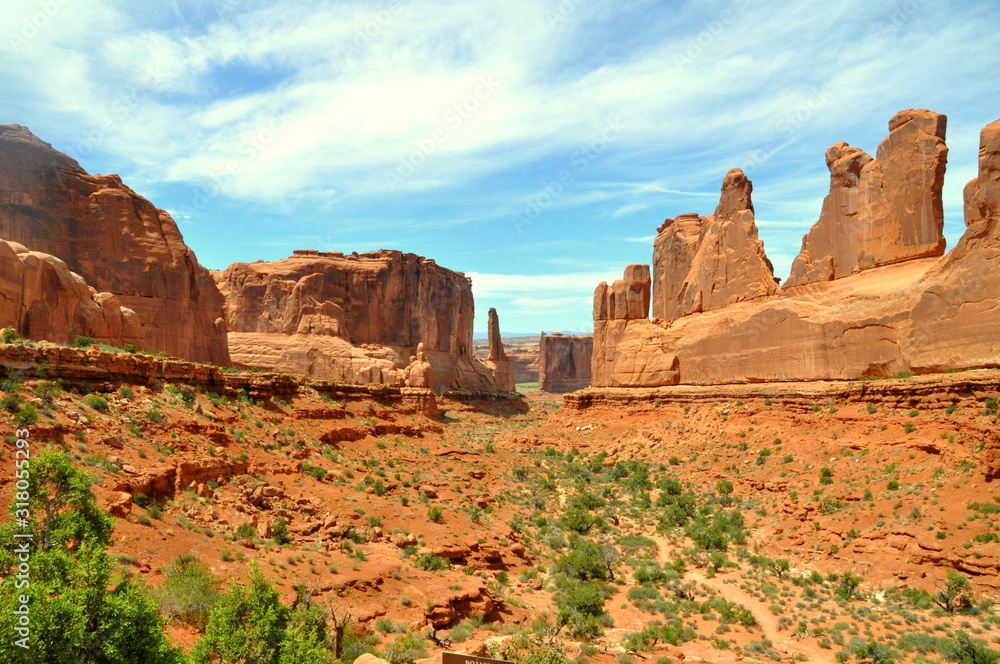 Park Avenue Hiking Trail, one of the first landmark near Arches National Park, Moab, Utah, U.S.A