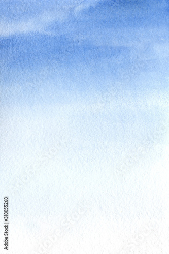 Blue sky on textured watercolor paper. Watercolor background for postcards, covers. Place for an inscription. Stock watercolor illustration.