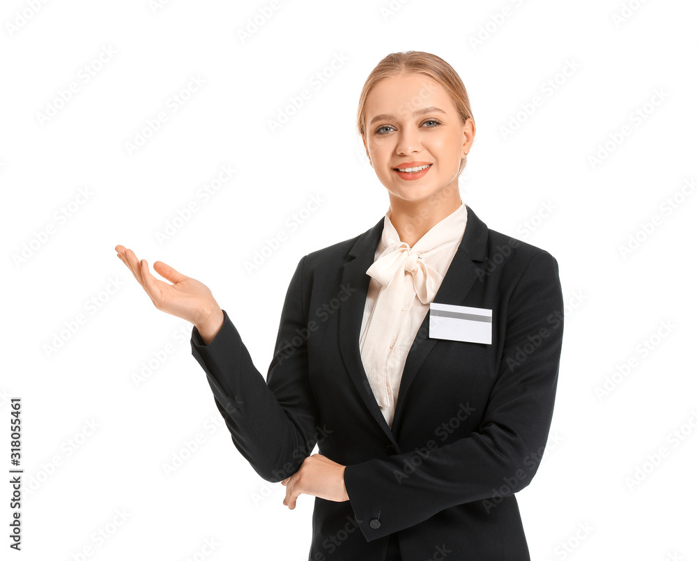 Portrait of female receptionist on white background Portrait of female receptionist on white background