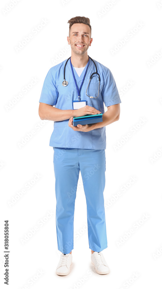 Male medical student on white background Male medical student on white background