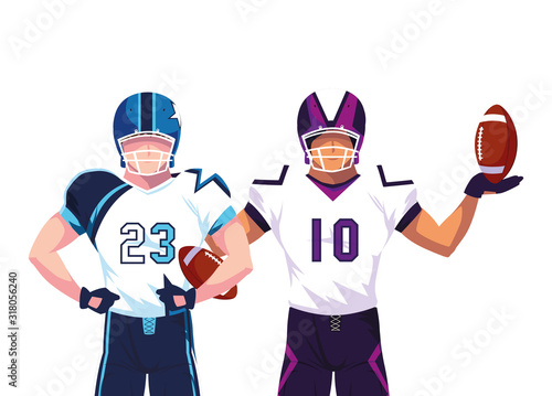 men players american football on white background