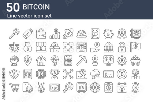 set of 50 bitcoin icons. outline thin line icons such as bitcoin, cart, shield, miner, exchange, pendrive