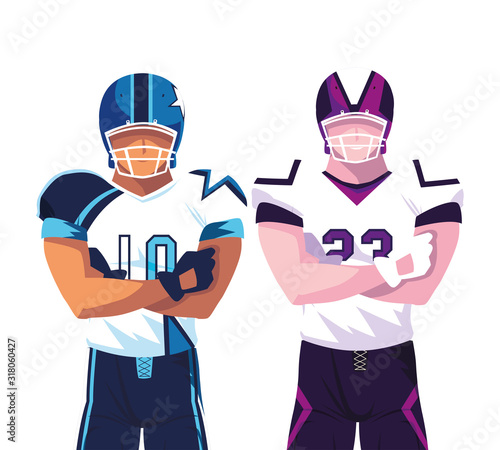 men players american football on white background