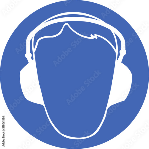 work in protective headphones safety sign, vector illustration