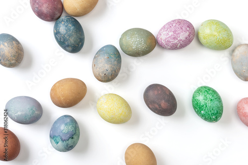 Different easter eggs on white background