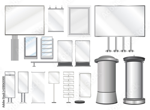 Set of vector templates for design and decoration of billboards and advertising structures for the city and exhibition