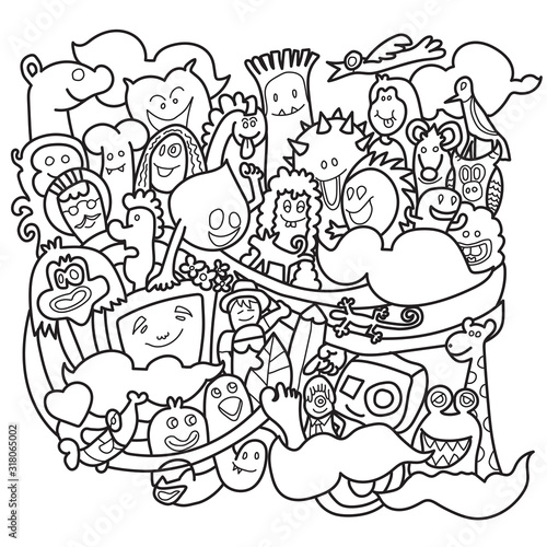 Fototapeta Naklejka Na Ścianę i Meble -   illustration of Doodle,Enjoy Cute and fun Variety of colors monster, cute Monster background