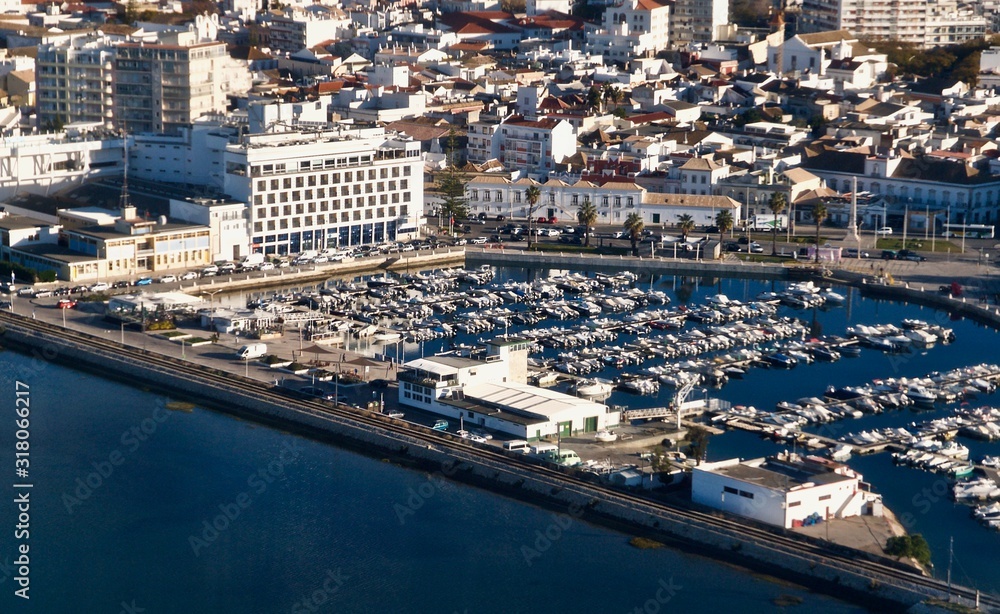 Aerial view of Faro at the Algarve coast in Portugal