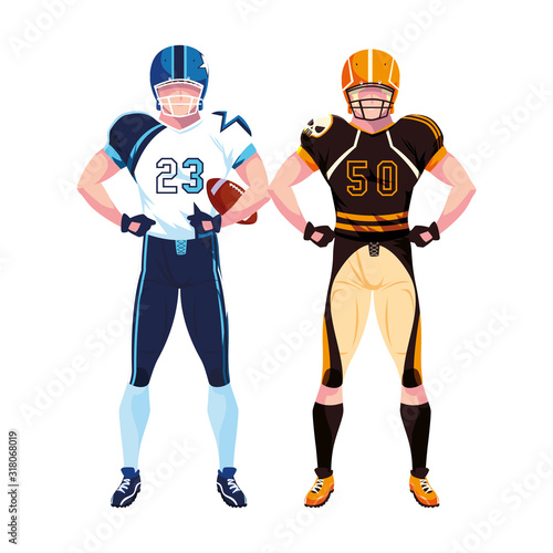 men players american football on white background