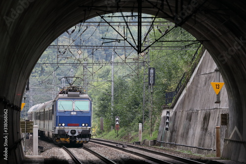 Passenger train locomotive entering a tunnel, Tatenice, Czech Republic