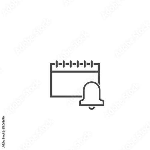Calendar icon with bell reminder symbol on white background.